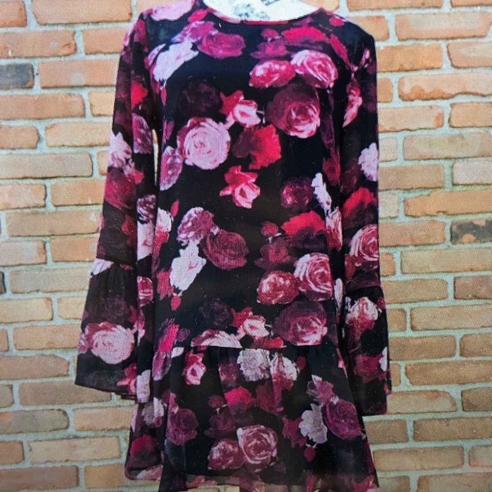 Floral Pink and Black Women's Wedding Dress